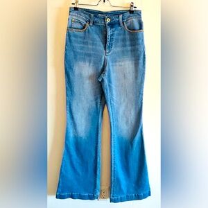 INC DENIM GOLD CHAIN DETAIL RETRO HIGH-RISE FLARE